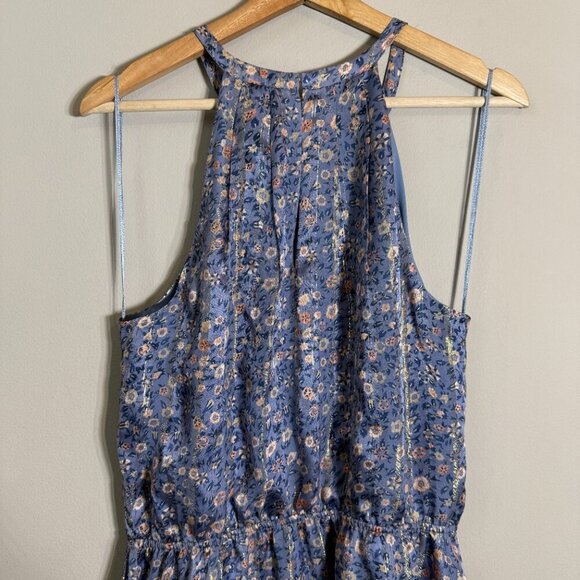 Joie Makana D Silk Floral Mini Dress Women's Medium Hyacinth Blue Metallic Party - Picture 11 of 14